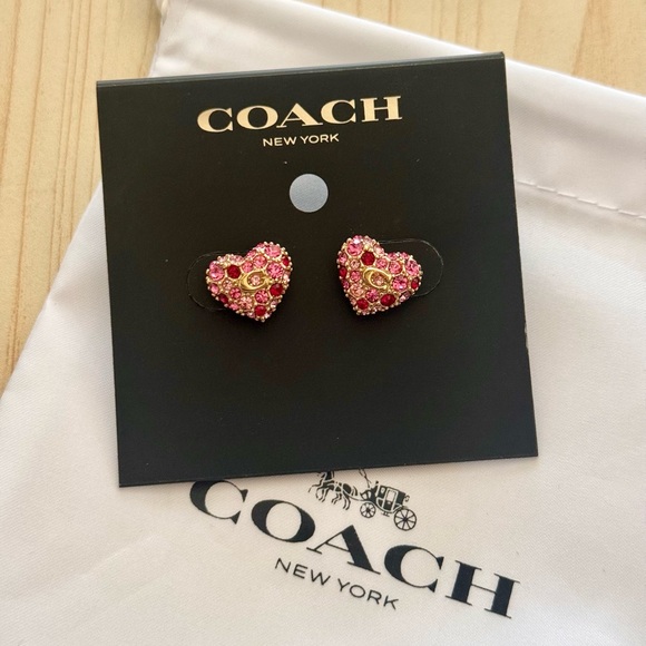 NWT Coach Pavé Heart Stud Earrings with dust bag - Picture 2 of 8